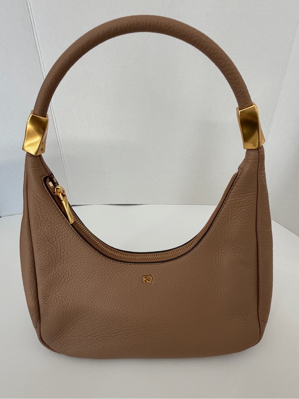Donna Karan Taupe Leather Shoulder Bag with Gold Hardware